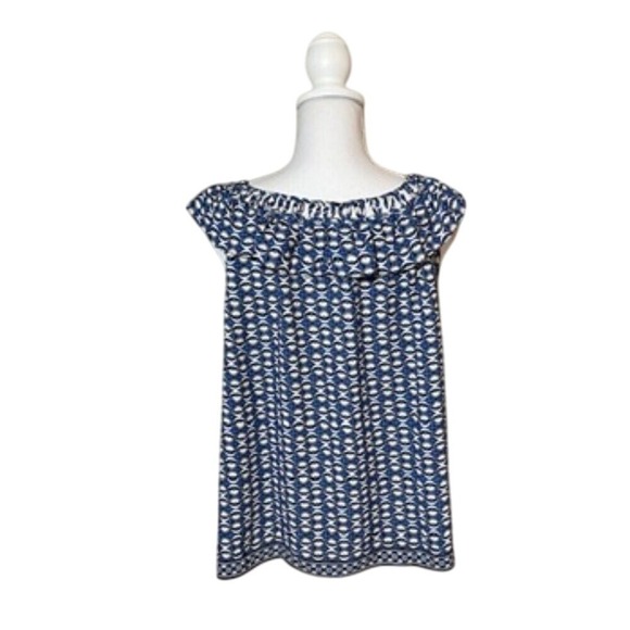 Max Studio Women's Blue Cap Sleeve Braided Ruffle Trim Neck Top NWT Size M - Picture 3 of 7